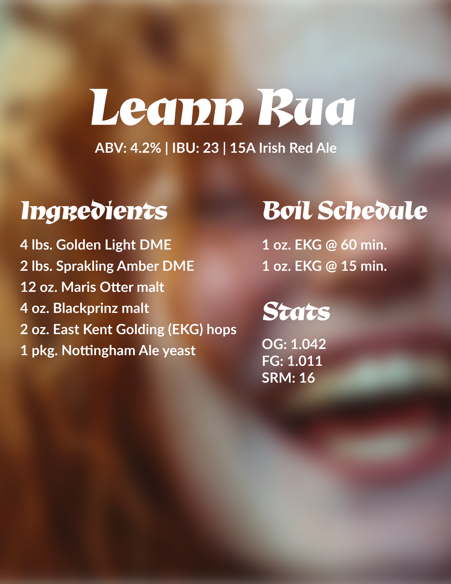 Leann Rua Irish Red Ale Recipe Kit